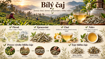 Bílý čaj: druhy, výroba, chuť a správná příprava