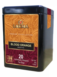 Zelený čaj Lakma Blood Orange - sáčky 20x1,5g - plech