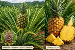 Rostlina a plody ananasovníku (Ananas comosus)