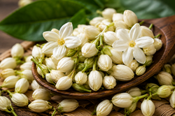 Detail poupat jasmínu  (Jasminum sambac)