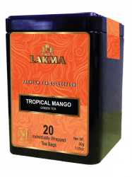 Zelený čaj Lakma Tropical Mango - sáčky 20x1,5g - plech