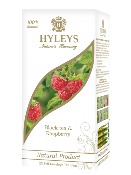 Černý čaj Hyleys s malinami - sáčky 25x1,5g