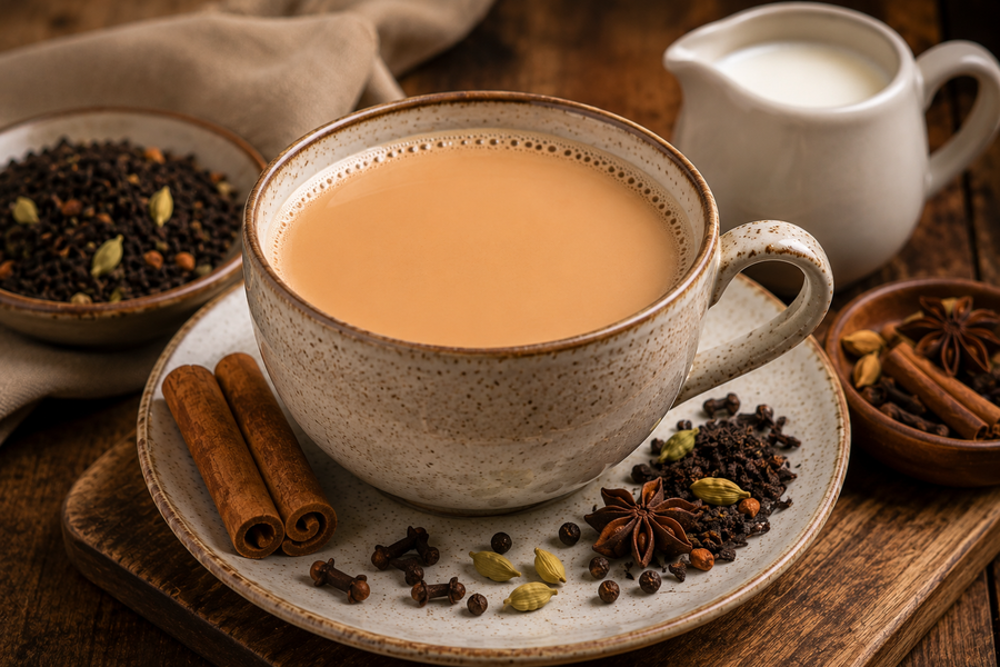 Připravený indický Masala Chai s mlékem