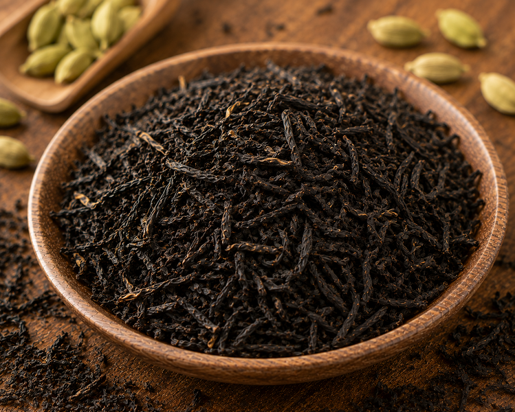Detail sypaného černého čaje Premier's Cardamom