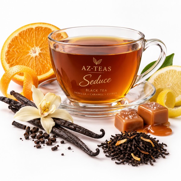 Nálev černého čaje s vanilkou, karamelem a citrusy – AZ-TEAS Seduce