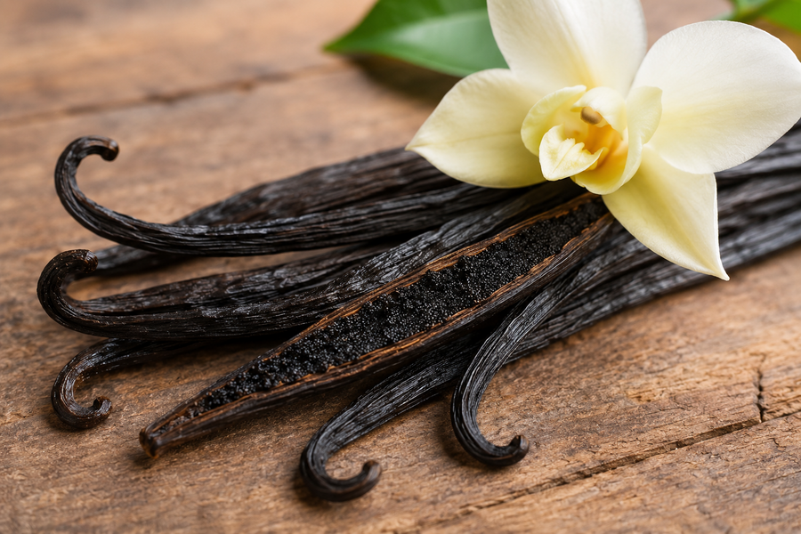 Detail vanilkových lusků (Vanilla planifolia)
