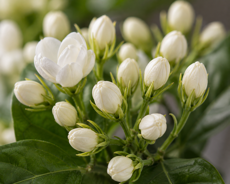 Detail poupat jasmínu (Jasminum sambac.