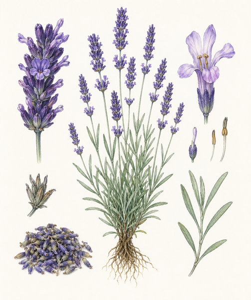 Botanická ilustrace levandule.