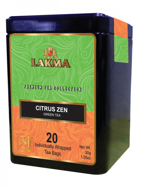 Zelený čaj Lakma Citrus Zen - sáčky 20x1,5g - plech 