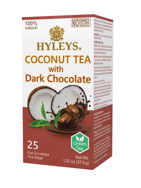 Zelený čaj Hyleys s kokosem a čokoládou - sáčky 25x1,5g 